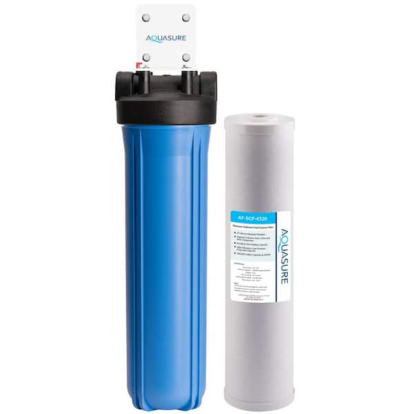 AQUASURE Fortitude High Flow Whole House 25 Micron Sediment Carbon Dual Purpose Water Treatment System 20 in. x 4.5 in.