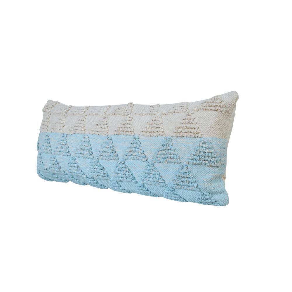 Bright Blue and Off-White Geometric Cotton Lumbar Pillow
