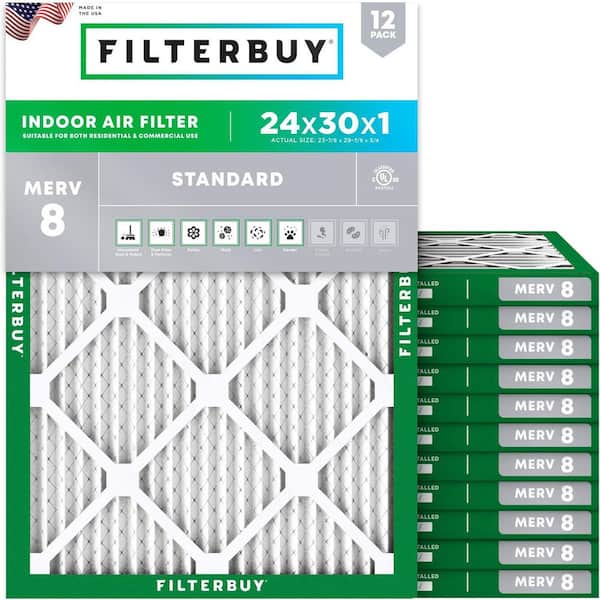 24 in. x 30 in. x 1 in. MERV 8 (FPR 5) Dust Defense Pleated HVAC AC Furnace Air Filters Replacement (12-Pack)