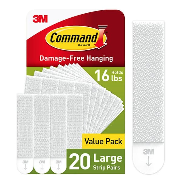 Command Large Picture Hanging Strips, White, Damage Free Hanging, 20 Pairs