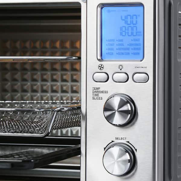 34 qt. 1750W 6-Slice Stainless Steel Air Fryer Toaster Oven with Fry  Basket, 12-Cook Modes and LCD Digital Screen EVRAANHD4000S68 - The Home  Depot