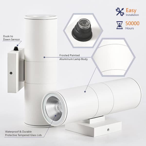 HKMGT White Dusk to Dawn Outdoor Hardwired Cylinder Wall