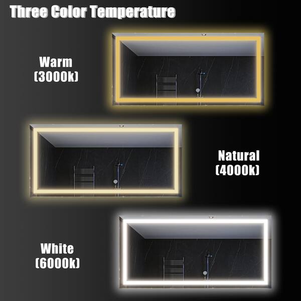 TOOLKISS 60 in. W x 28 in. H Rectangular Frameless LED Light Anti