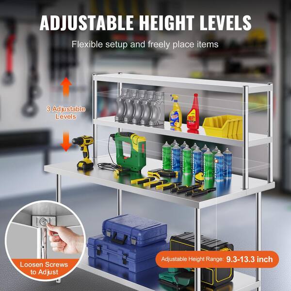 VEVOR Double Overshelf 60 in. L x 12 in. W Double Stainless Steel