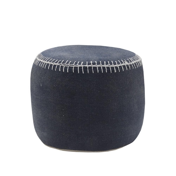 Amelia Blue Cotton Round Accent Ottoman