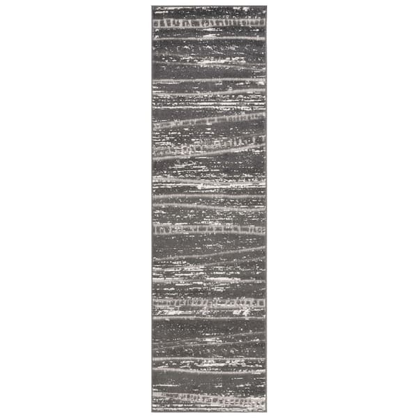 Cottage Gray 2 ft. x 8 ft. Abstract Striped Indoor/Outdoor Runner Rug