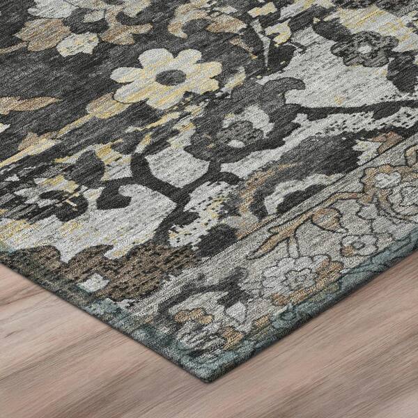 Chantille Machine Washable Indoor/Outdoor Abstract ACN3165 Black 8 ft. x 8 ft. Round Rug