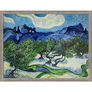 Olive Trees with the Alpilles by Vincent Van Gogh Metropolitan Pewter Framed Oil Painting Art Print 33.5 in. x 43.5 in.