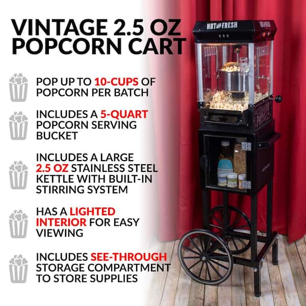 Nostalgia Popcorn Maker Machine - Professional Cart With 2.5 Oz Kettle  Makes Up to 10 Cups - Vintage Popcorn Machine Movie Theater Style - Black
