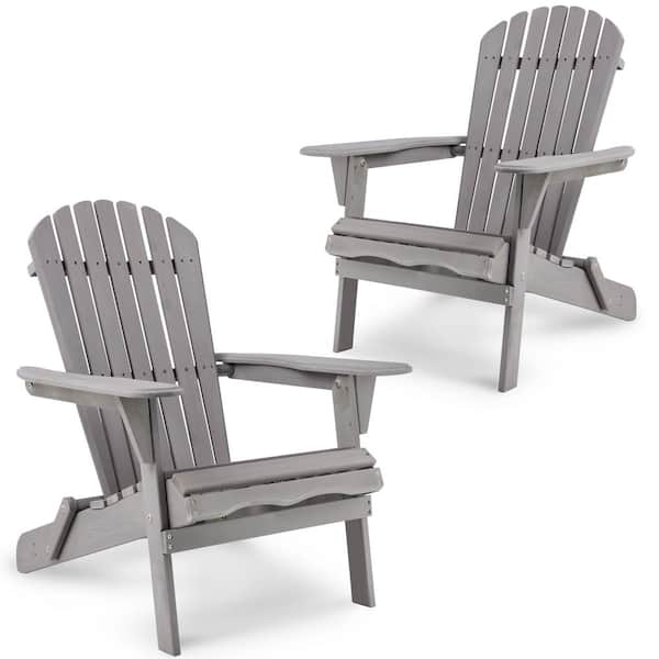 Set of 2 Solid Wood Outdoor Lounge Patio Chair in Gray FCBF11-885 - The ...