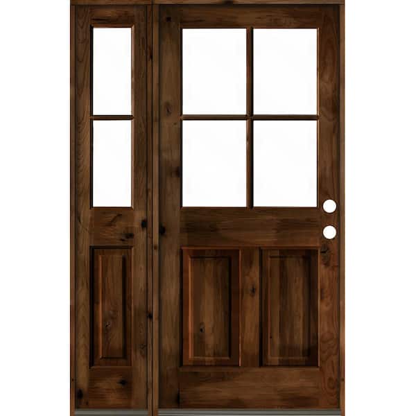 Krosswood Doors 50 in. x 80 in. Knotty Alder Left-Hand/Inswing 4-Lite Clear Glass Provincial Stain Wood Prehung Front Door/Left Sidelite