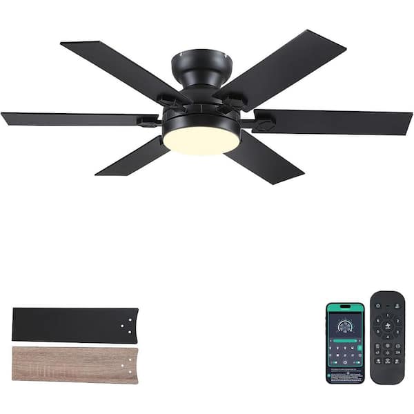 Kviflon 52 in. Indoor/Outdoor 6-Speed Black Ceiling Fan with Integrated Dimmable LED Light and Remote/APP Control