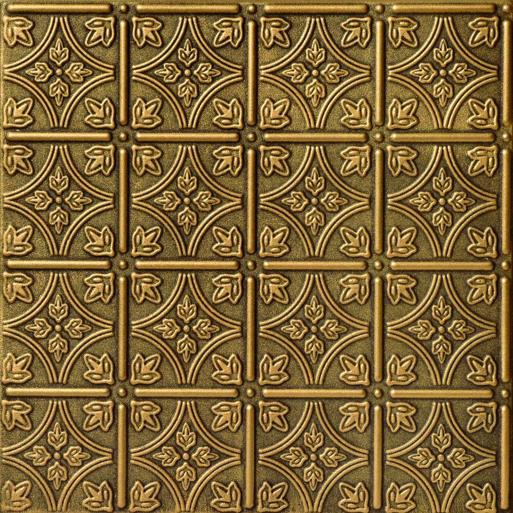 Antique Gold Faux Tin Glue-Up Ceiling Tile, 2x2 ft