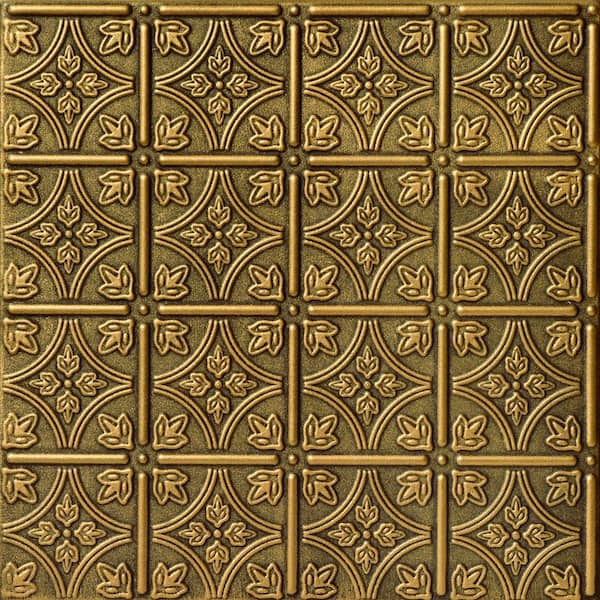 Emmas Flowers Antique Gold 1.6 ft. x 1.6 ft. Decorative Foam Glue Up Ceiling Tile (259.2 sq. ft. /case)