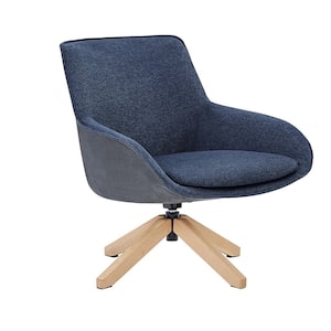 Arthur Blue Fabric Swivel Accent Arm Chair with Wood Legs