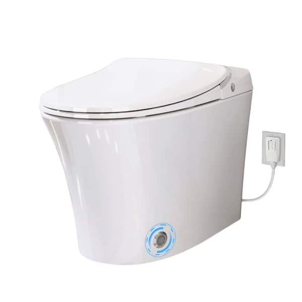 1-Piece 1.28 GPF Single Flush Elongated Shape Smart Toilet in Glossy White With Self-Cleaning Nozzle