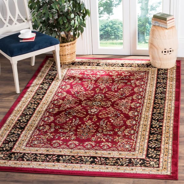 Lyndhurst Red/Black 5 ft. x 8 ft. Border Antique Floral Area Rug
