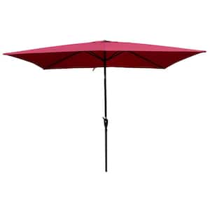 6 ft. x 9 ft. Outdoor Market Yard Waterproof Umbrella with Crank and Button, Burgundy for Garden and Backyard