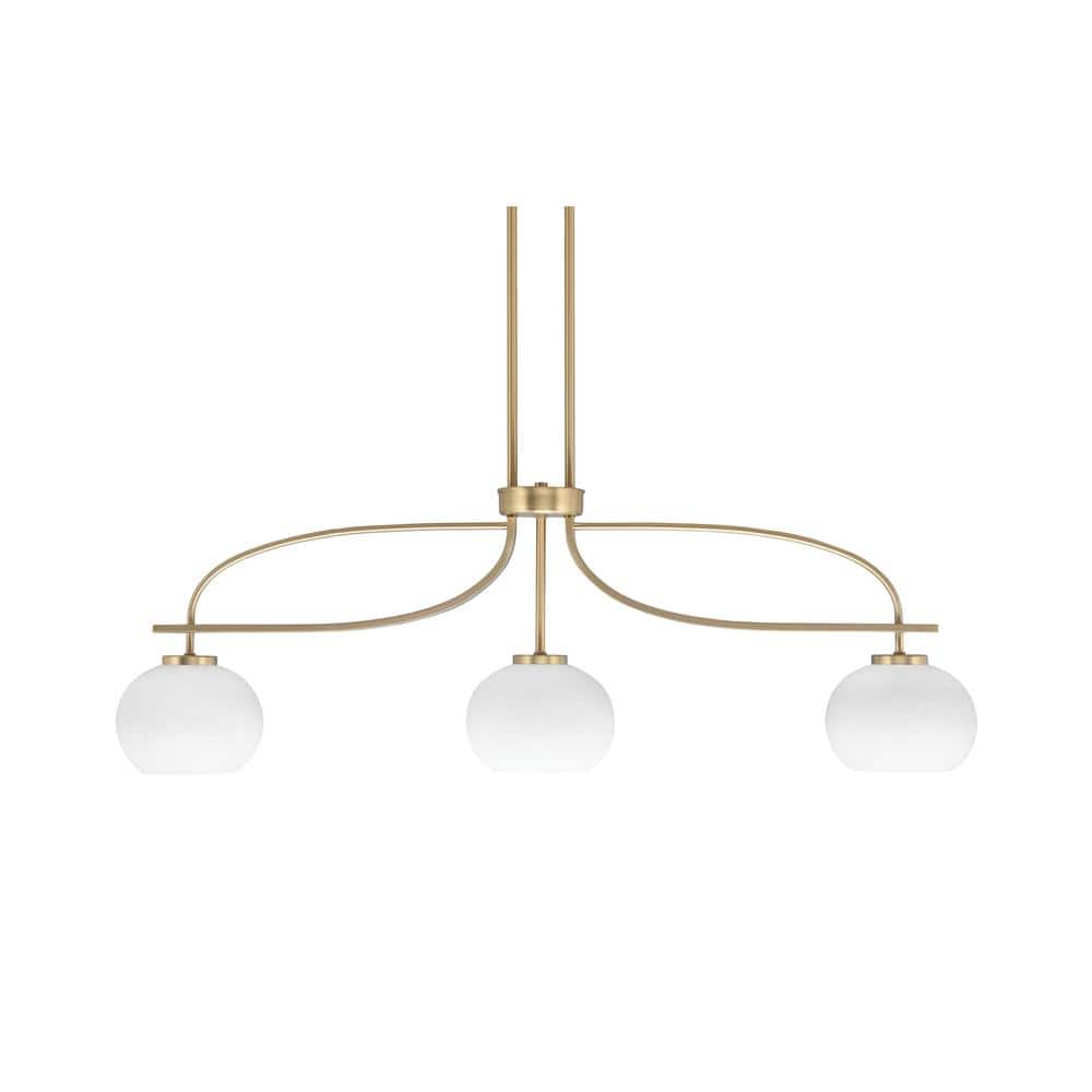 Olympia 13 in. 3-Light Chandelier New Age Brass White Muslin Glass Shade