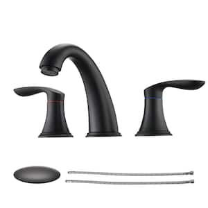 8 in. Widespread Double Handle 3 Holes Bathroom Faucet Combo Kit with Pop up Drain Assembly in Matte Black