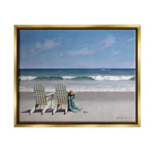 Two White Adirondack Chairs on the Beach by Zhen-Huan Lu Floater Frame Nature Wall Art Print 21 in. x 17 in.