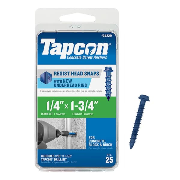Tapcon 1/4 in. x 1-3/4 in. Hex-Washer-Head Concrete Anchors (25-Pack)