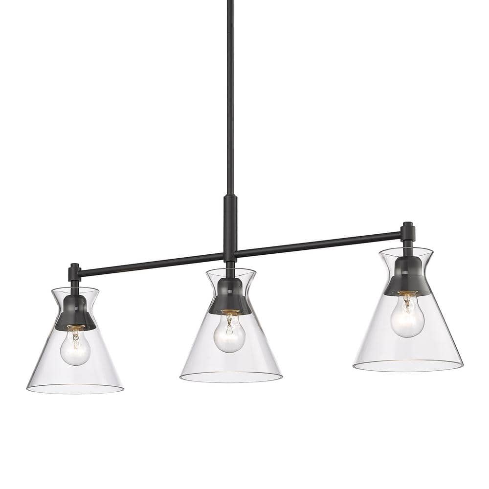 Malta Matte Black Linear Pendant with Clear Glass Shades