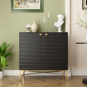 32.8 in. H 2 Door Black Locker Accent Storage Cabinet with X-Shaped Hardware Stand