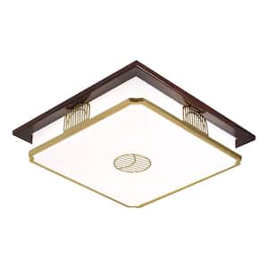 22 in. White and Brown Modern Flush Mount Dimmable LED Ceiling Light with Integrated LED Light Source and Acrylic Shade