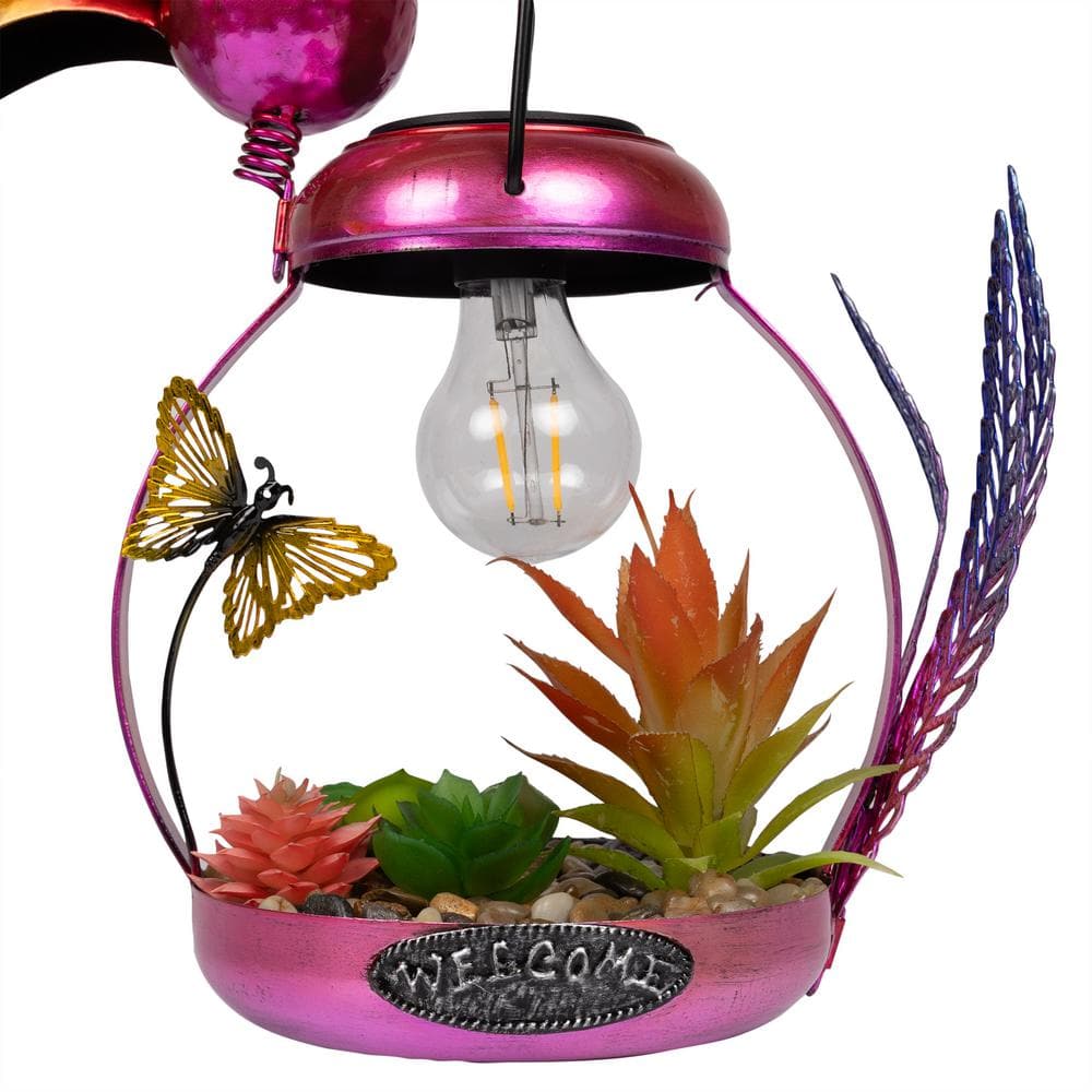 16" Solar Pink Flamingo Metal Garden Decor with LED Light