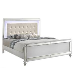 New Classic Furniture Valentino White Wood Frame Queen Panel Bed with Lighted Headboard