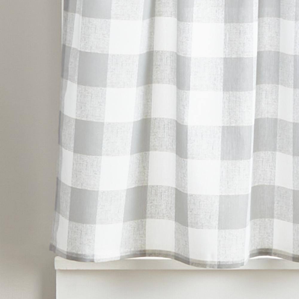 Gray and White Buffalo Check Polyester Cotton Valance and Tier Set