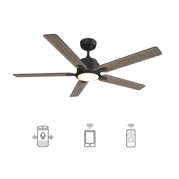 CARRO Essex 56 in. Dimmable LED Indoor/Outdoor Black Smart Ceiling Fan with Light and Remote, Works with Alexa/Google Home