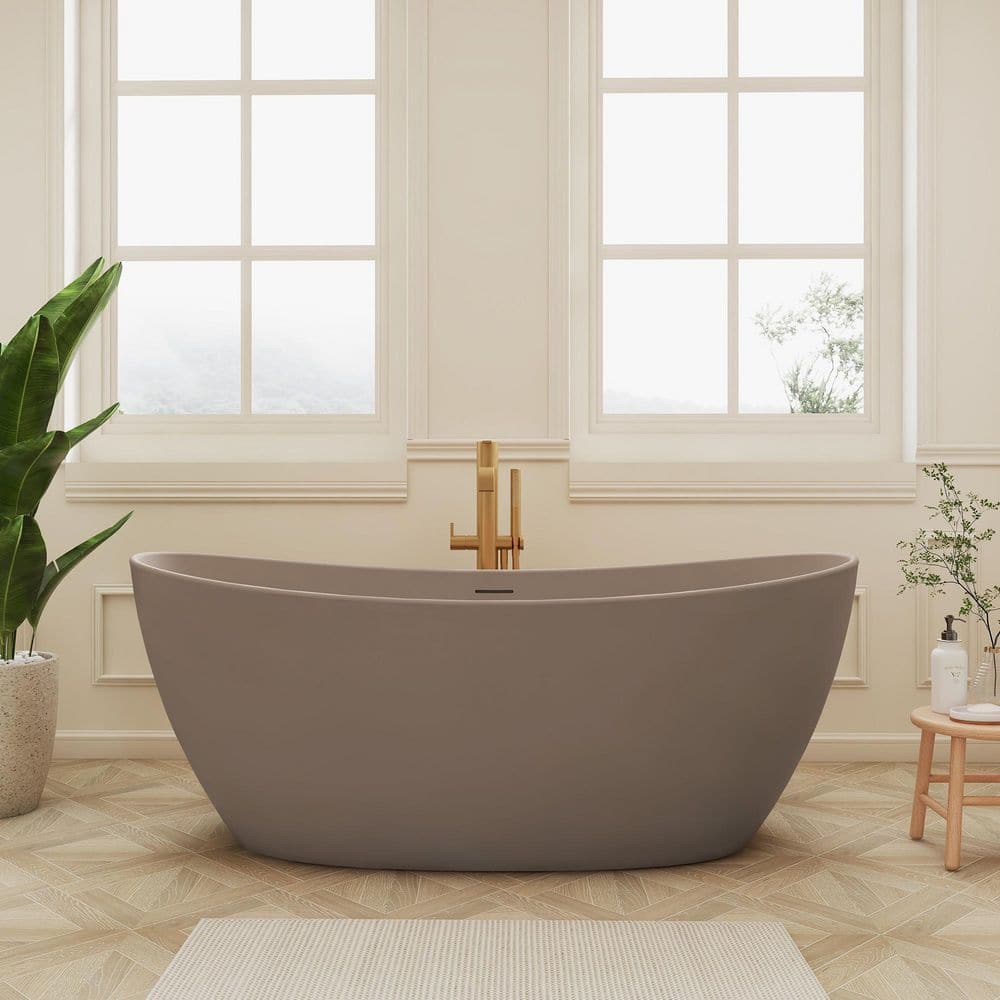 Oeno 65 in. x 33 in. Extra Wide Stone Resin Freestanding Soaking Bathtub in Gray Coffee price history on PriceWatchPro