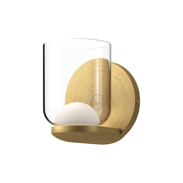 KUZCO Cedar 4 in. 1 Light 11-Watt Brushed Gold/Clear Integrated LED Wall Sconce