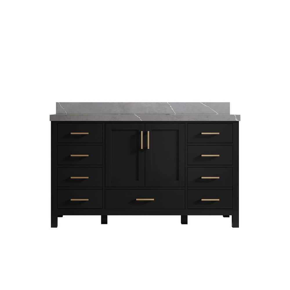 Malibu 60 in. W x 22 in. D x 36 in. H Single Sink Bath Vanity in Black with 2 in. Piatra Gray Quartz Top price history on PriceWatchPro