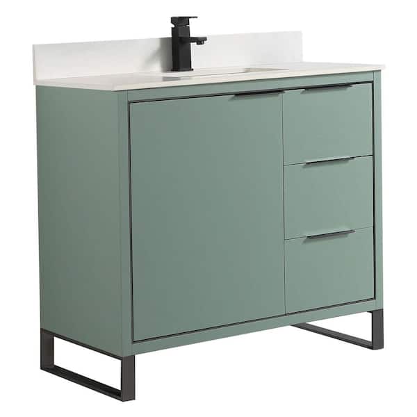 FINE FIXTURES Opulence 36 in. W x 18 in. D x 33.5 in. H Bath Vanity in Mint Green with White Single sink Top