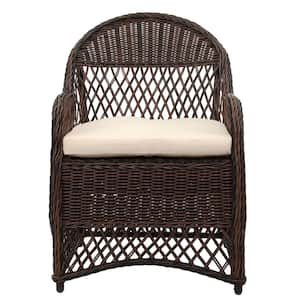Davies Brown Wicker Outdoor Dining Chair with Beige Cushion