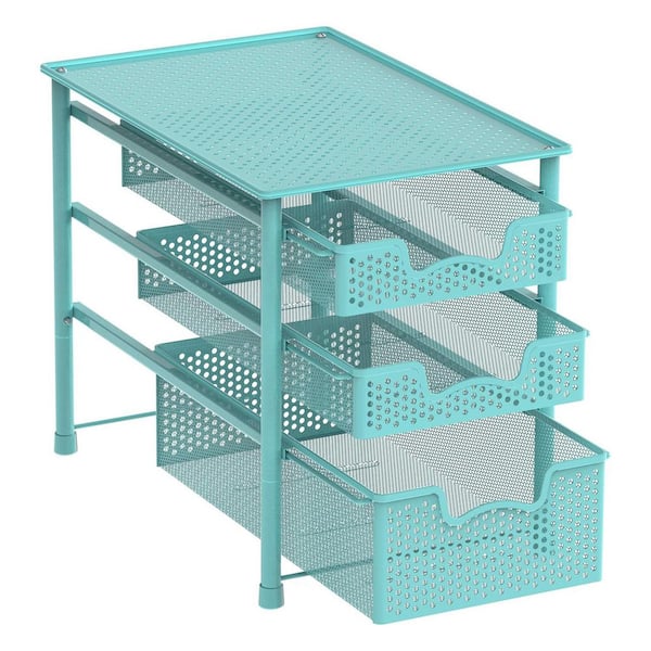 Turquoise 11 in. x 13.8 in. Metal Modern 3 Tier Desk Organizer Drawer