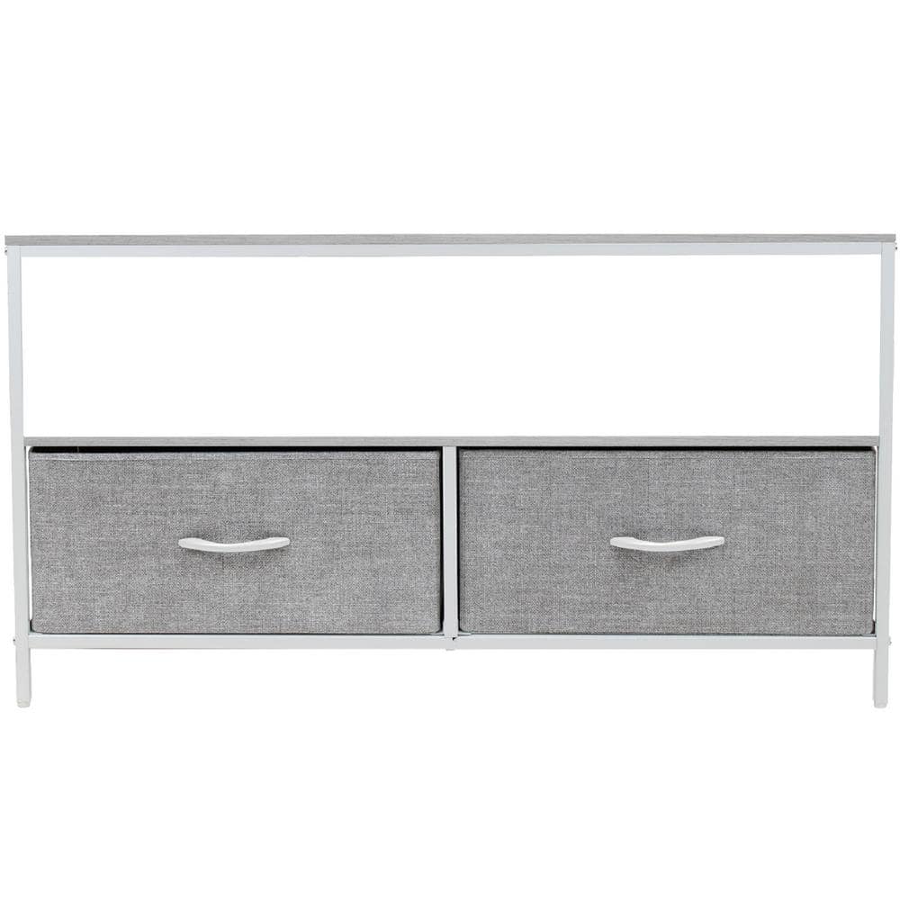 White Steel Frame TV Stand with Fabric Drawers