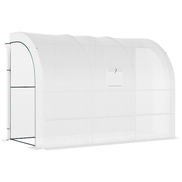 118 in. W x 59 in. D x 83.75 in. H Lean to Greenhouse with 2 Roll-up Doors&Windows, PE Cover & 3 Wire Shelves in White