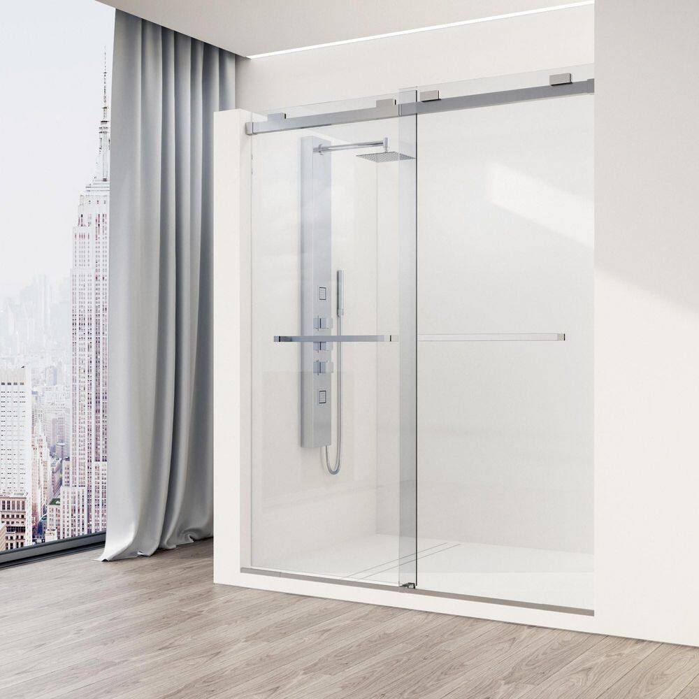 Houston Frameless Sliding Shower Door with Clear Glass and Stainless Steel Finish