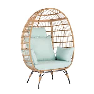 39 in. W Wicker Oversized Indoor Outdoor Lounge Chairs with 5-Light Blue Cushions
