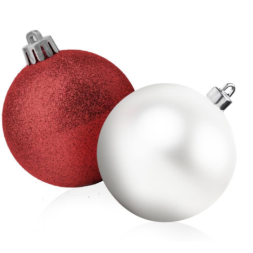 Red and White Shatterproof Christmas Ornament Set with Metal Hooks