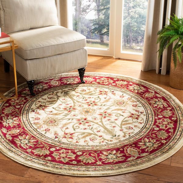 Lyndhurst 6 ft. x 6 ft. Ivory/Red Floral Round Rug