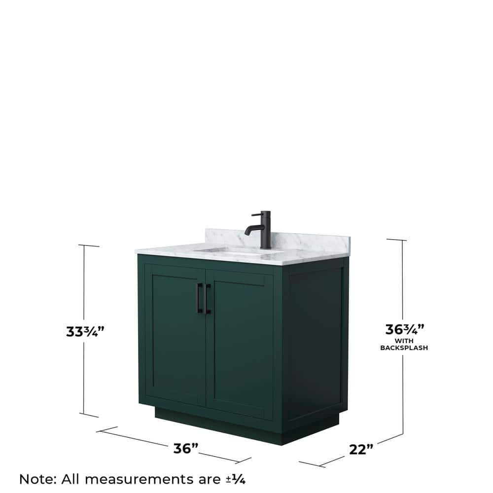 Miranda 36" Green Freestanding Bathroom Vanity with Marble Top