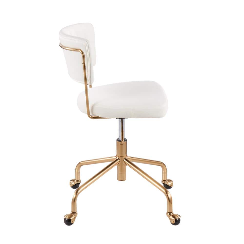 Cream Velvet and Gold Metal Swivel Task Chair