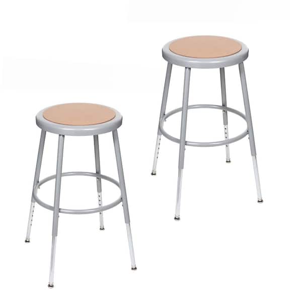 HAMPDEN FURNISHINGS Flynn 27-in. Adjustable Height Grey Masonite Wood Stool, Metal Frame (Pack of 2)