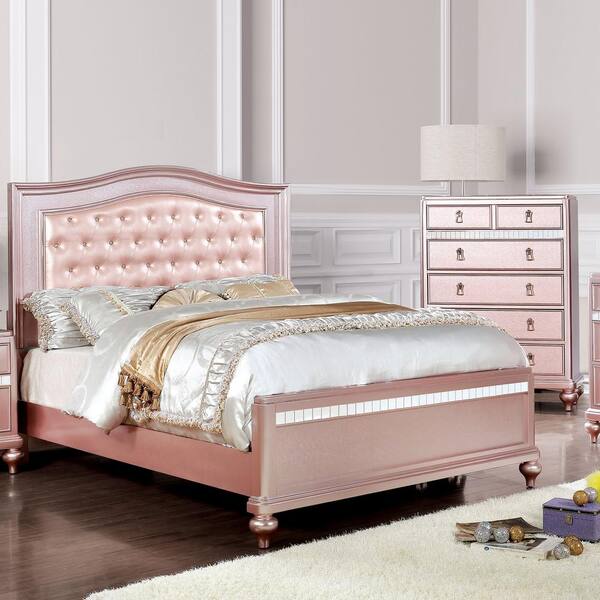 Stelna 2-Piece Rose Gold Wood Queen Bedroom Set, Bed and Chest