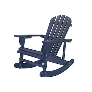 Navy Blue Adirondack Rocking Chair Solid Wood Chairs Finish Outdoor Furniture for Patio